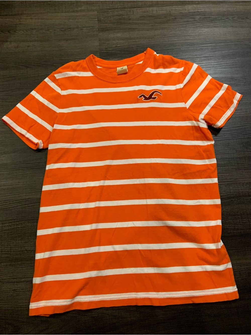 Hollister Orange and White Striped Short Sleeve Tee